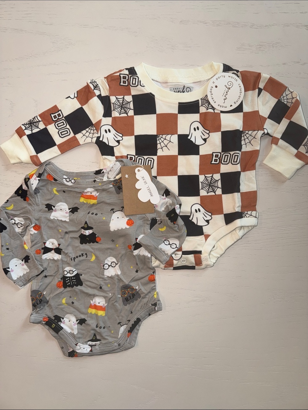 Sweet Wink Angel Dear Halloween Ghost Checkered Bodysuit Ghost Onesie 0-3 months